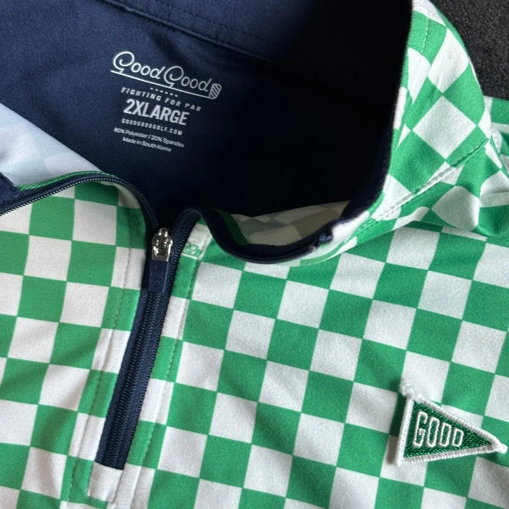 Good Good Golf Mens Spandex Quarter Zip Pullover Checkerboard 2XL Green